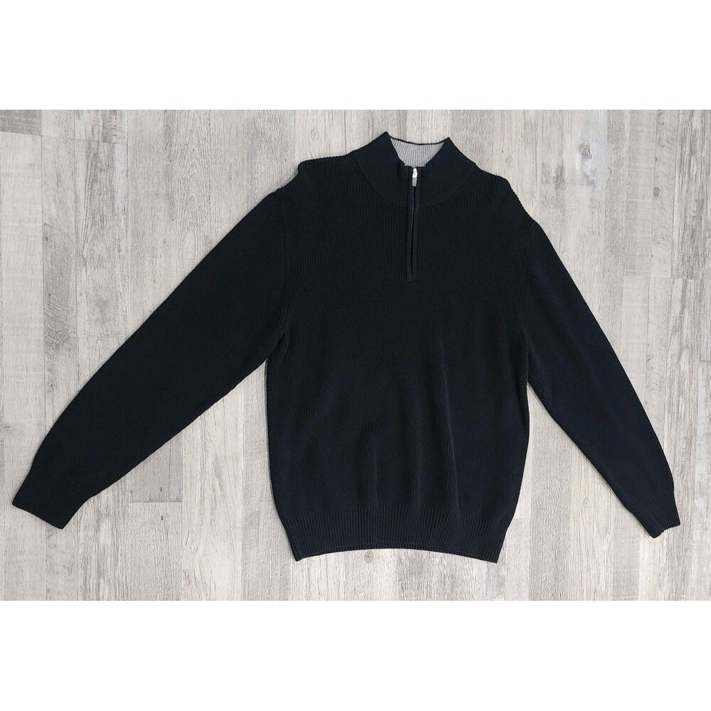 IZOD Men’s Black 1/4 Zip Ribbed Knit Pullover Long Sleeve Sweater Sizes Large